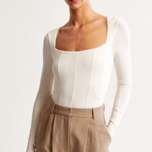 Abercrombie & Fitch - Long-Sleeve Cotton-Modal Squareneck Corset Bodysuit